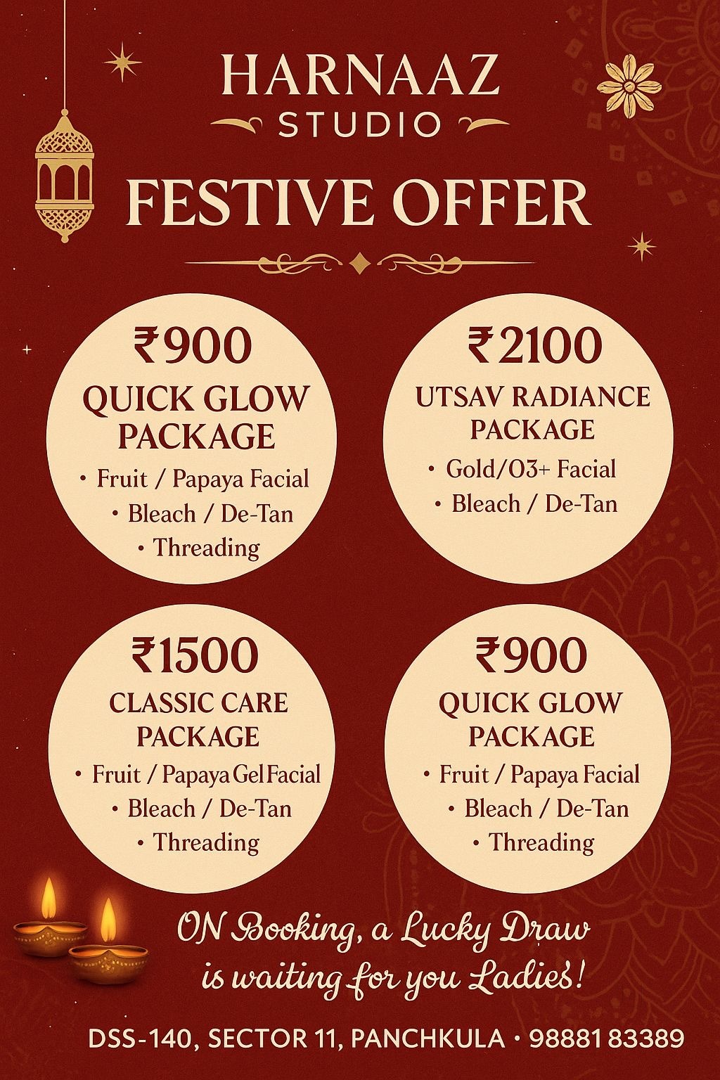 Harnaaz Studio — festive offer poster
