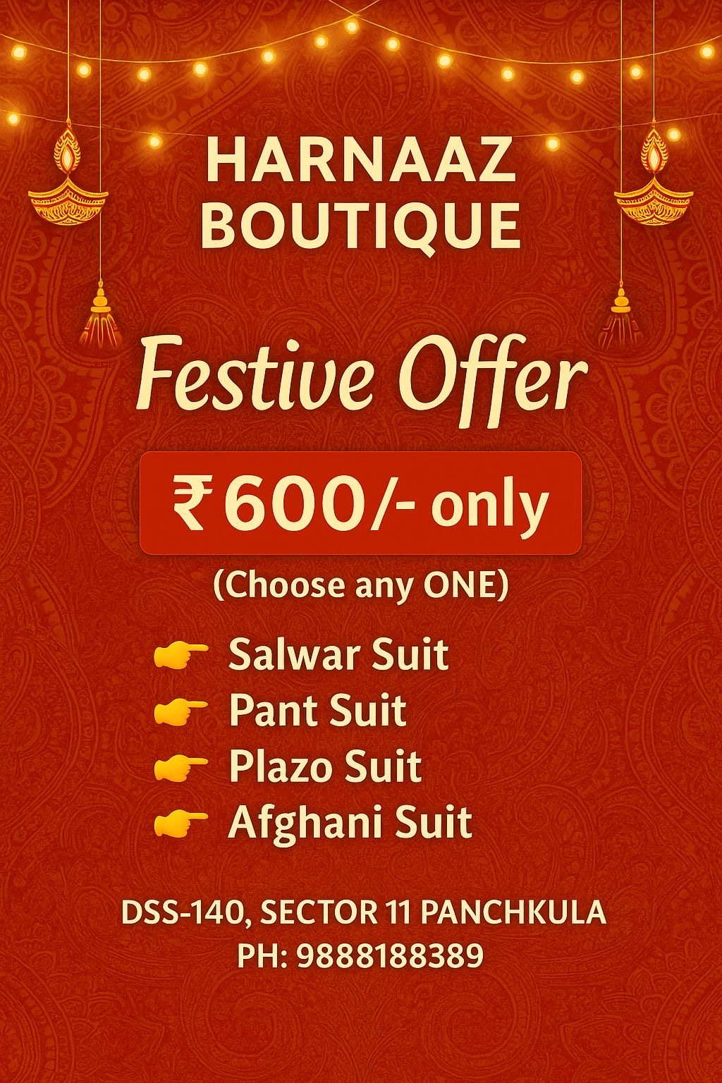 Harnaaz Boutique — festive offer ₹600, suits